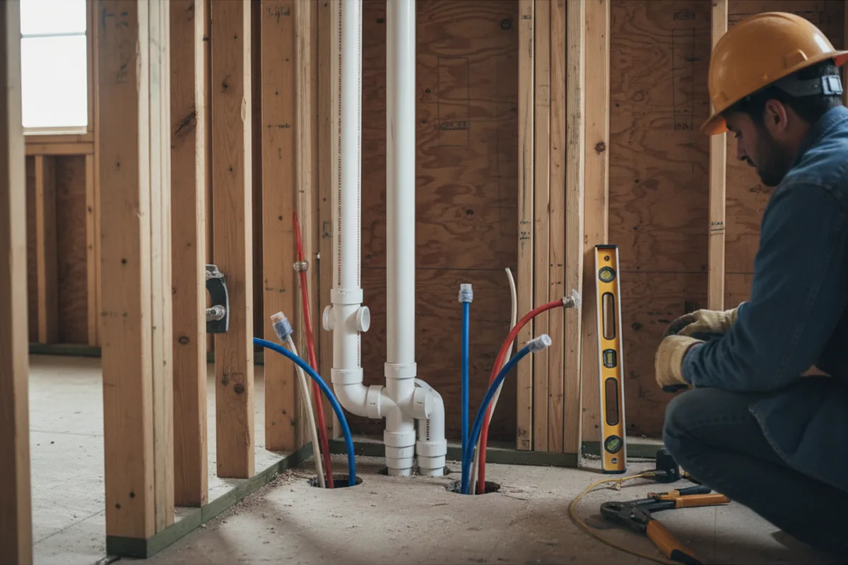 Drain and supply rough-in during Sump Pump Repair in Nolanville